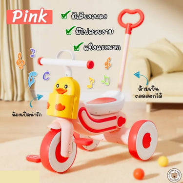 Kids Duck Themed Ride-on Tricycle With Light & Music - Pink